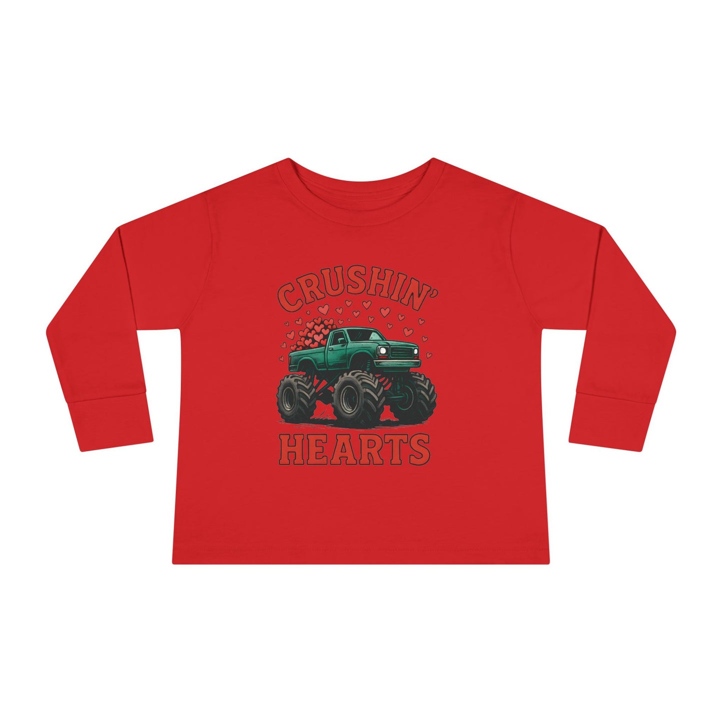Toddler Long Sleeve Tee — "Crushin' Hearts" Monster Truck Valentine Shirt