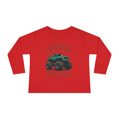 Toddler Long Sleeve Tee — "Crushin' Hearts" Monster Truck Valentine Shirt