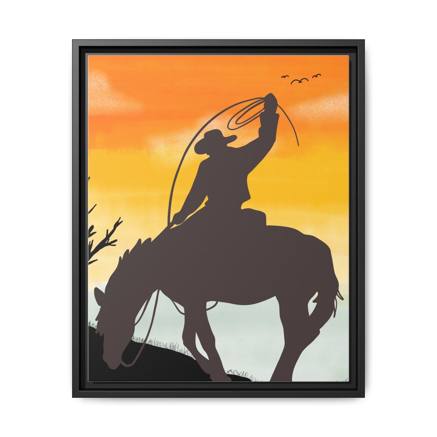 Framed Cowboy Rodeo Art Print Canvas Wall Decor Western Home Decor Rustic Cowboy Gift Equestrian Wall Art Country Themed Art Housewarming Gift