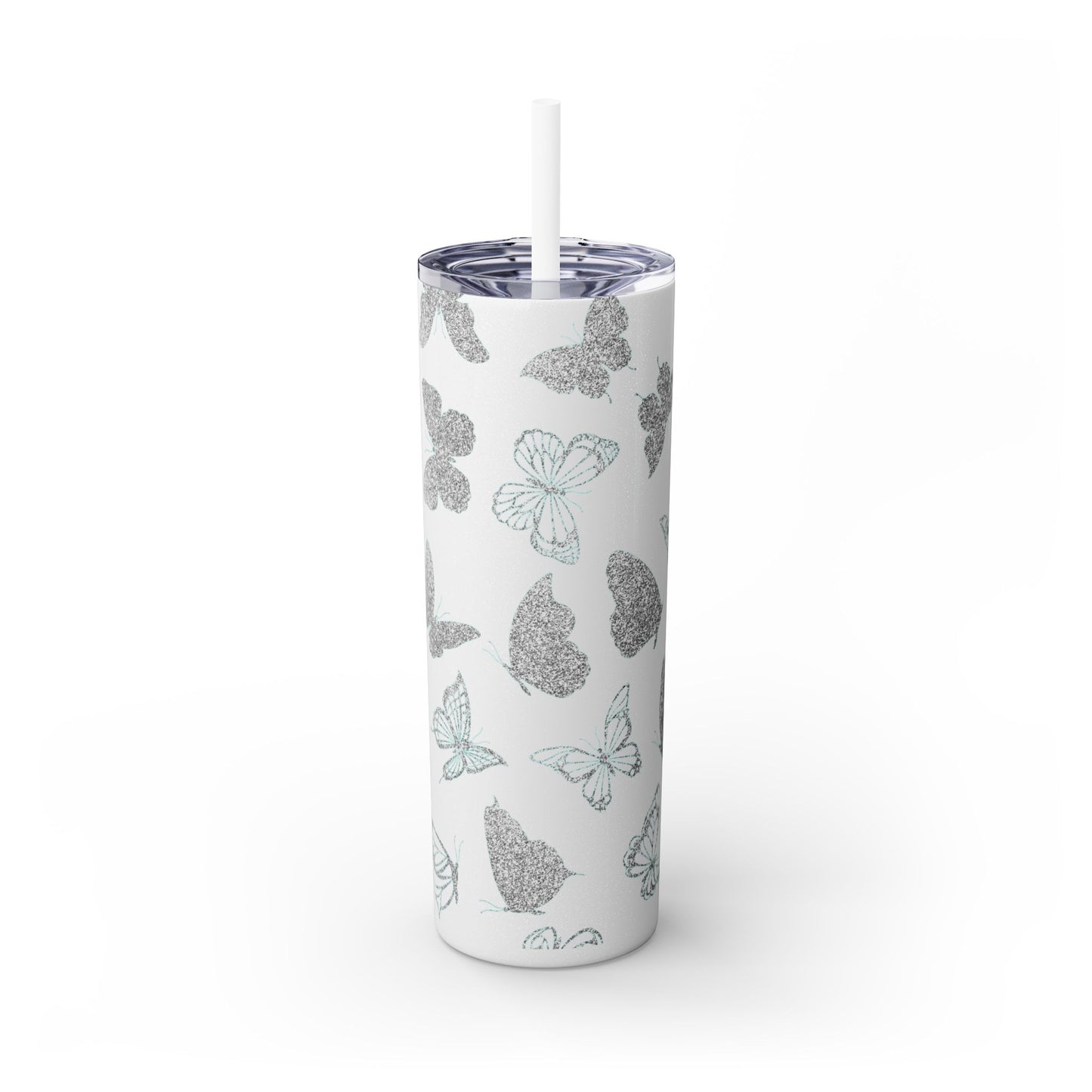 Tumbler Travel Butterfly Design Skinny Tumbler with Straw - 20oz, Stylish Drinkware for Nature Lovers Gift for Anyone
