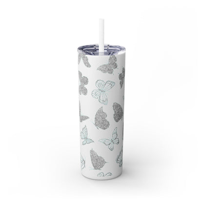 Tumbler Travel Butterfly Design Skinny Tumbler with Straw - 20oz, Stylish Drinkware for Nature Lovers Gift for Anyone