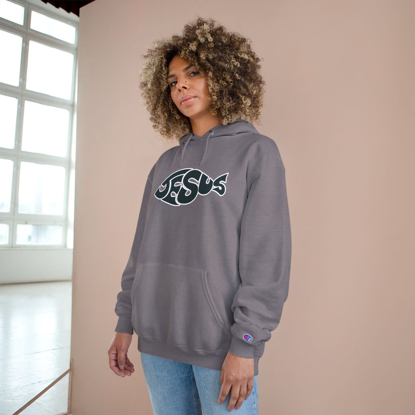 Faith-Inspired Champion Hoodie, Religious Apparel, Christian Gift, Hoodie with Jesus Design, Casual Wear, Spiritual Comfort