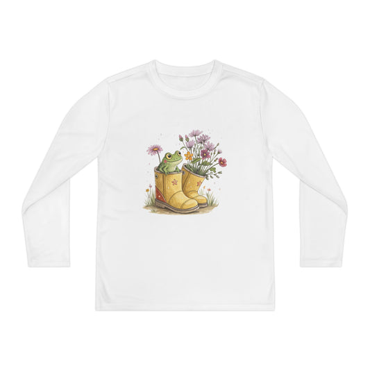 Youth Long Sleeve Tee — Froggy Garden Boots Illustration