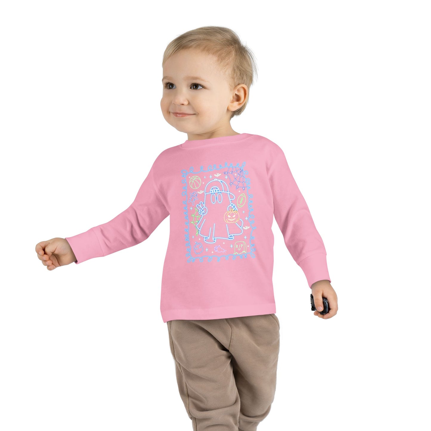 T-Shirt Cute Ghost Toddler Long Sleeve Tee Halloween Gift Kids' Halloween Shirt Autumn Outfit Playful Toddler Clothing