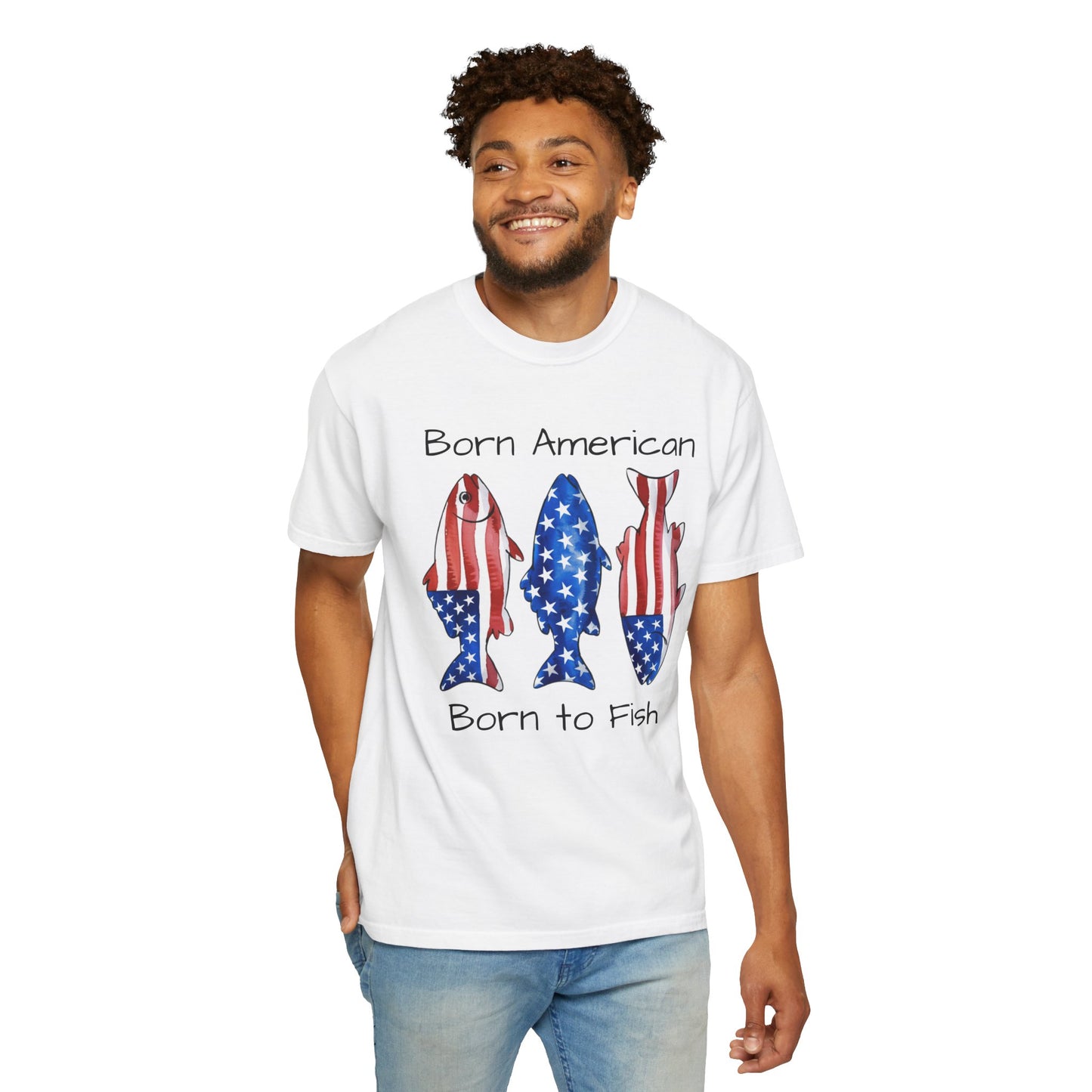 T-Shirt — "Born American Born to Fish" Patriotic Fishing Tee