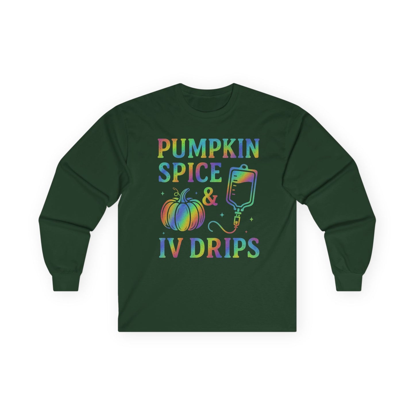 Pumpkin Spice IV Drips Long Sleeve Tee, Autumn Shirt, Fall Fashion, Halloween Apparel, Cozy Gift