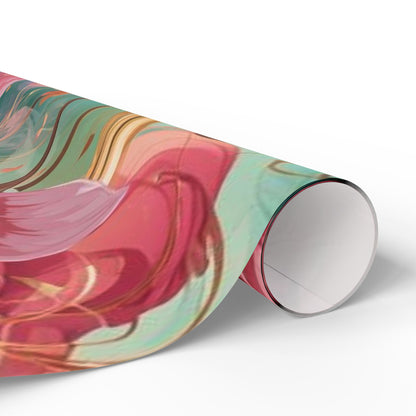 Floral Watercolor Wrapping Paper Roll — Pink Rose & Mint Gift Wrap