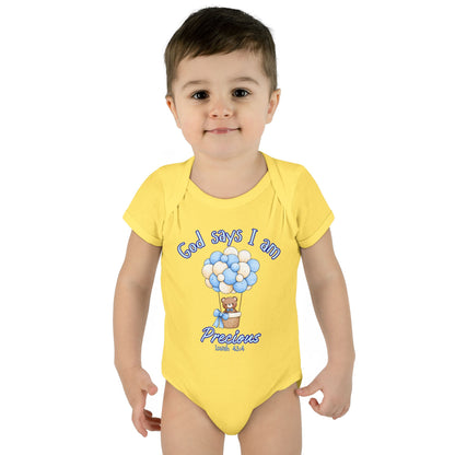 Baby Bodysuit - "God Says I Am Precious" Blue Balloon Teddy Infant Bodysuit