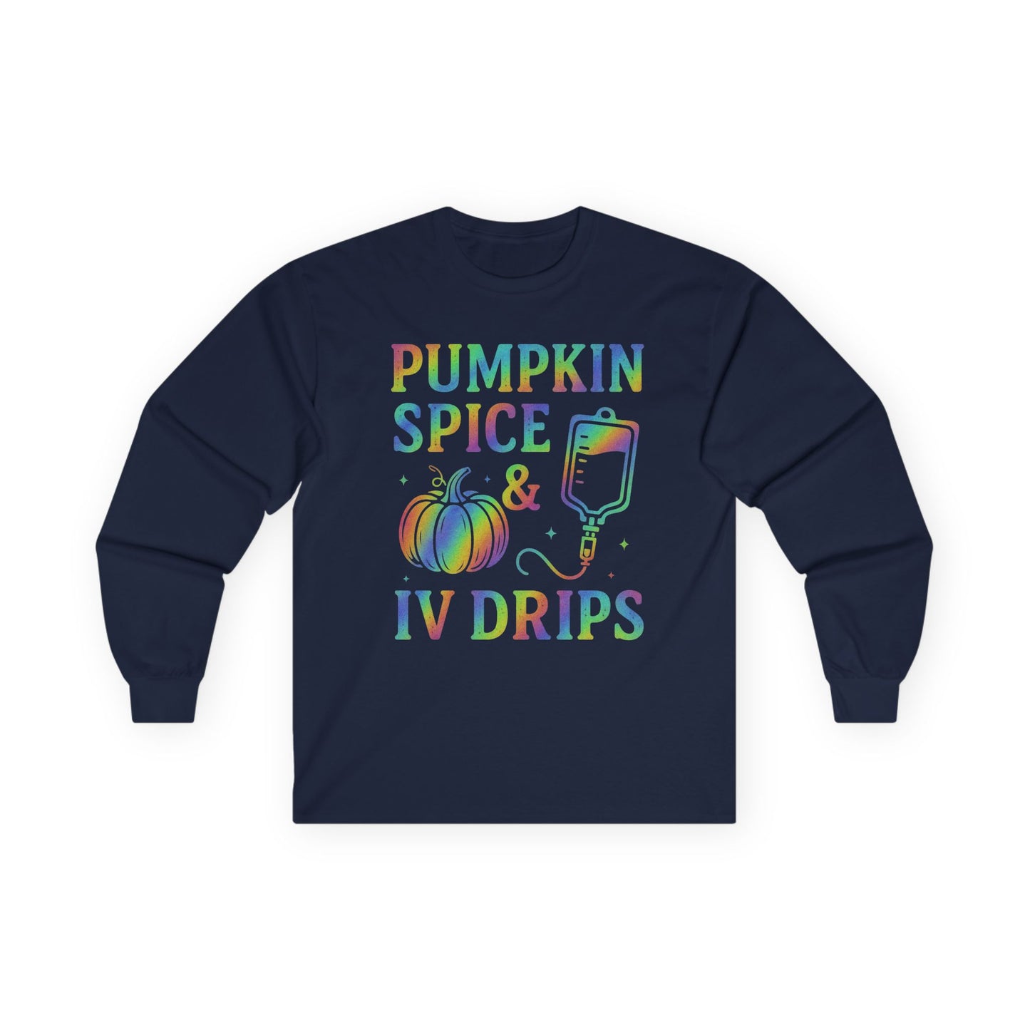 Pumpkin Spice IV Drips Long Sleeve Tee, Autumn Shirt, Fall Fashion, Halloween Apparel, Cozy Gift