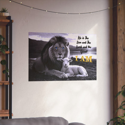 Matte Poster — "I AM" Lion and Lamb Christian Wall Art