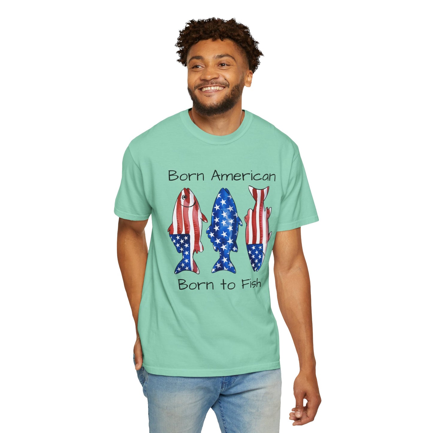 T-Shirt — "Born American Born to Fish" Patriotic Fishing Tee