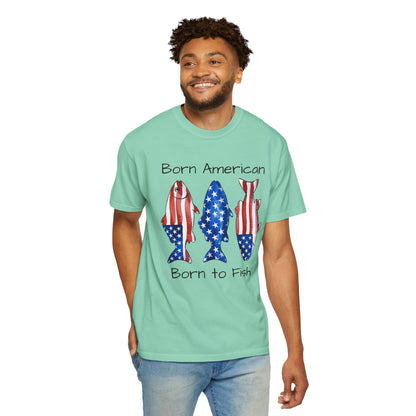 T-Shirt — "Born American Born to Fish" Patriotic Fishing Tee