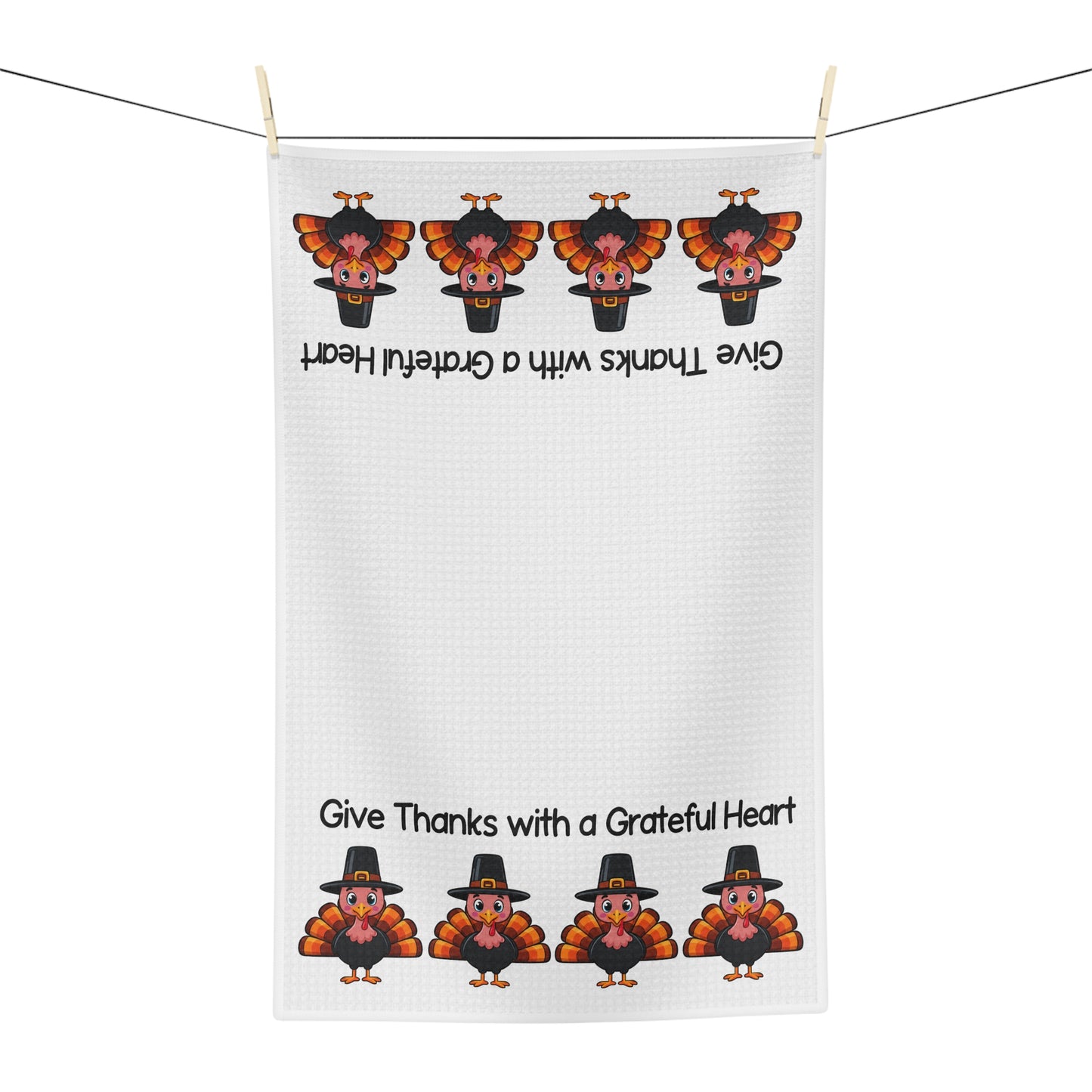 Thankful Turkeys Microfiber Tea Towel — "Give Thanks with a Grateful Heart" Thanksgiving Kitchen Towel
