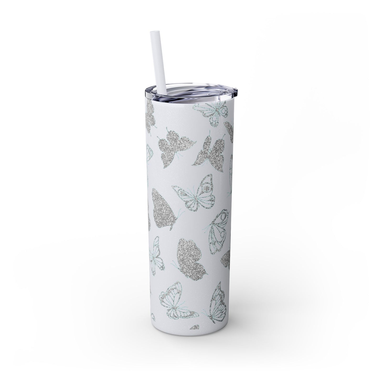 Tumbler Travel Butterfly Design Skinny Tumbler with Straw - 20oz, Stylish Drinkware for Nature Lovers Gift for Anyone