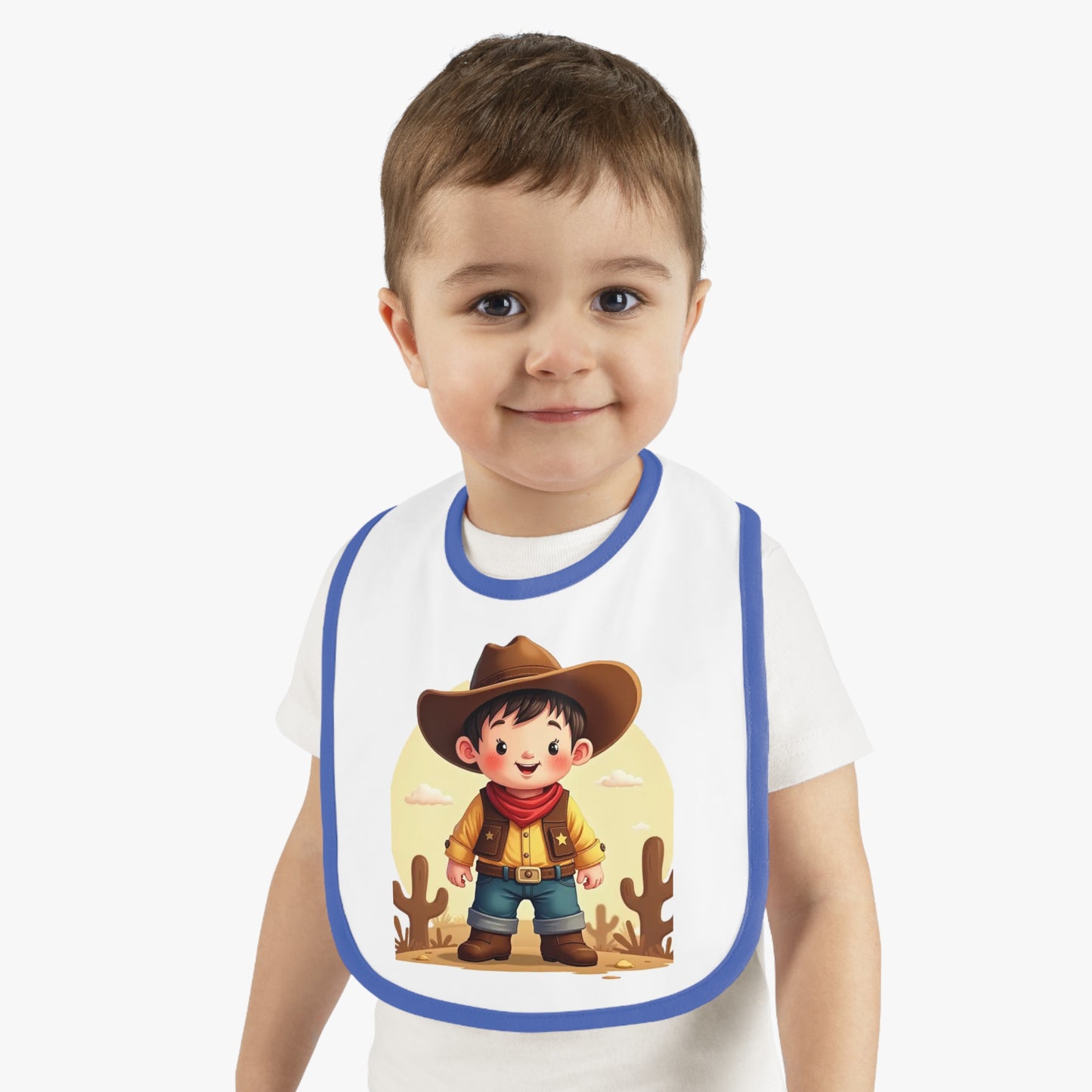 Cowboy Baby Bib with Contrast Trim, Cute Toddler Bib, Western-Themed Baby Gift, Infant Feeding Bib, Baby Shower Gift