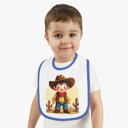Cowboy Baby Bib with Contrast Trim, Cute Toddler Bib, Western-Themed Baby Gift, Infant Feeding Bib, Baby Shower Gift