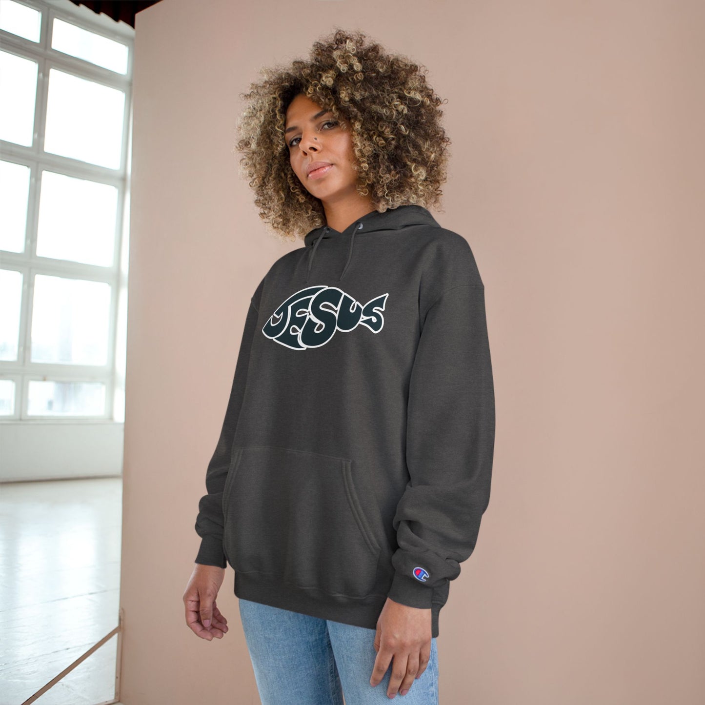 Faith-Inspired Champion Hoodie, Religious Apparel, Christian Gift, Hoodie with Jesus Design, Casual Wear, Spiritual Comfort