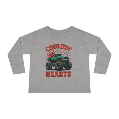 Toddler Long Sleeve Tee — "Crushin' Hearts" Monster Truck Valentine Shirt