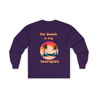 T-Shirt Beach Therapy Long Sleeve Tee Unisex Cotton Shirt for Beach Lovers Gifts for Vacation Summer Ocean Enthusiasts Relaxation