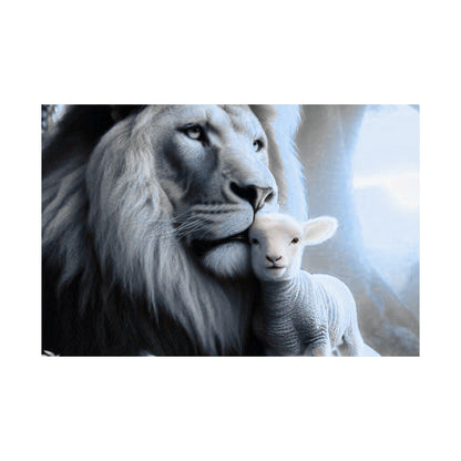 Lion and Lamb Matte Poster — Peaceful Nursery Wall Art
