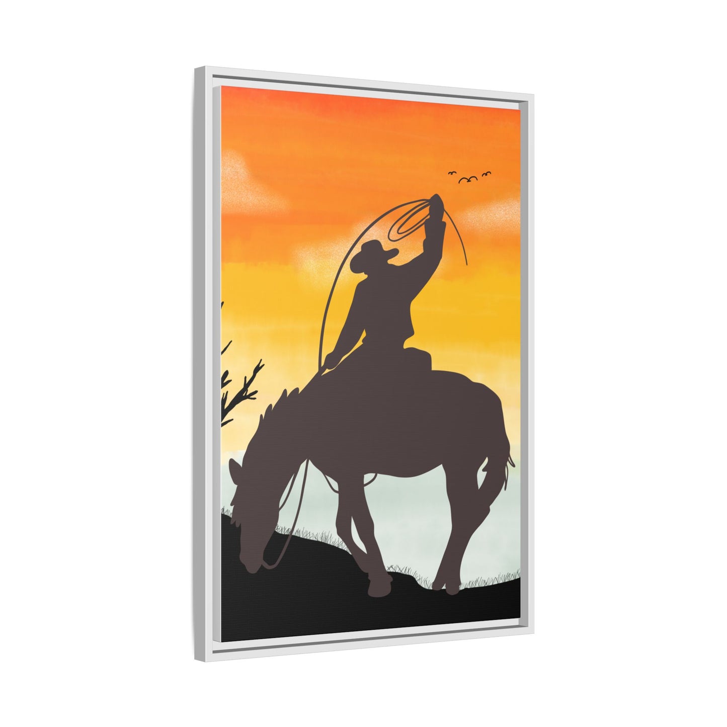 Framed Cowboy Rodeo Art Print Canvas Wall Decor Western Home Decor Rustic Cowboy Gift Equestrian Wall Art Country Themed Art Housewarming Gift