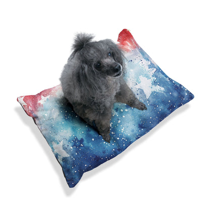 Stars & Stripes Watercolor Pet Bed — Patriotic Red White Blue Dog Cushion