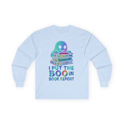 T-Shirt Whimsical Long Sleeve Tee for Book Lovers Halloween Shirt Cozy All-Seasons Top Fun Gift for Readers Book Report Humor Teacher Gift