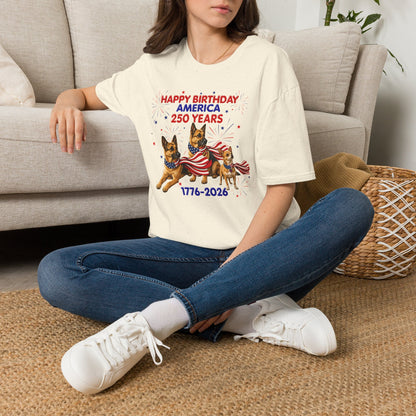 1776–2026 Happy Birthday America T-Shirt — 250 Years Patriotic Flag Dogs Tee