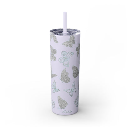 Tumbler Travel Butterfly Design Skinny Tumbler with Straw - 20oz, Stylish Drinkware for Nature Lovers Gift for Anyone