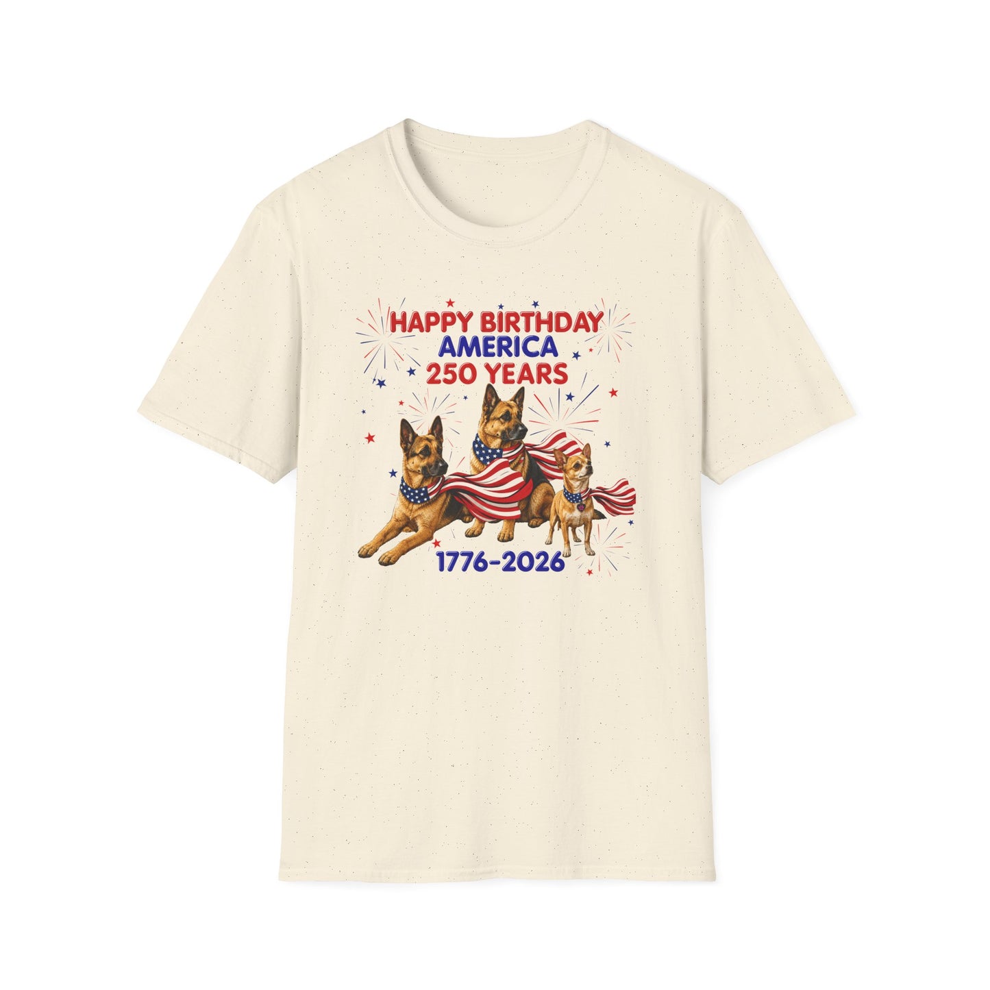 1776–2026 Happy Birthday America T-Shirt — 250 Years Patriotic Flag Dogs Tee