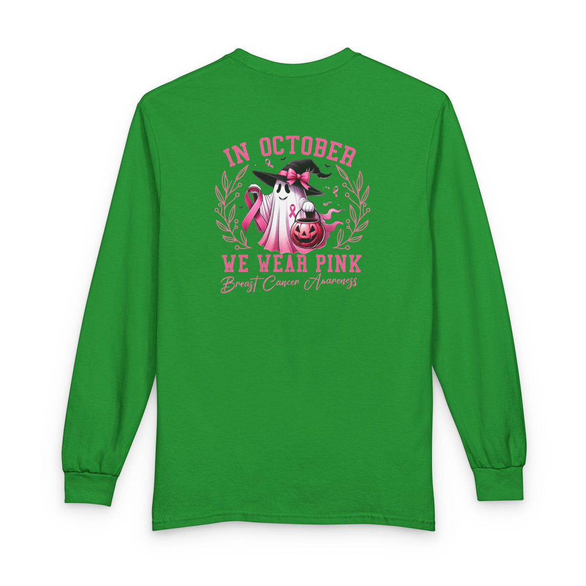 Breast Cancer Awareness Long Sleeve Tee — "In October We Wear Pink" Cow Design