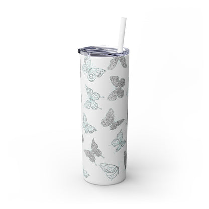 Tumbler Travel Butterfly Design Skinny Tumbler with Straw - 20oz, Stylish Drinkware for Nature Lovers Gift for Anyone