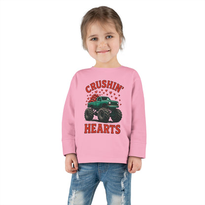 Toddler Long Sleeve Tee — "Crushin' Hearts" Monster Truck Valentine Shirt