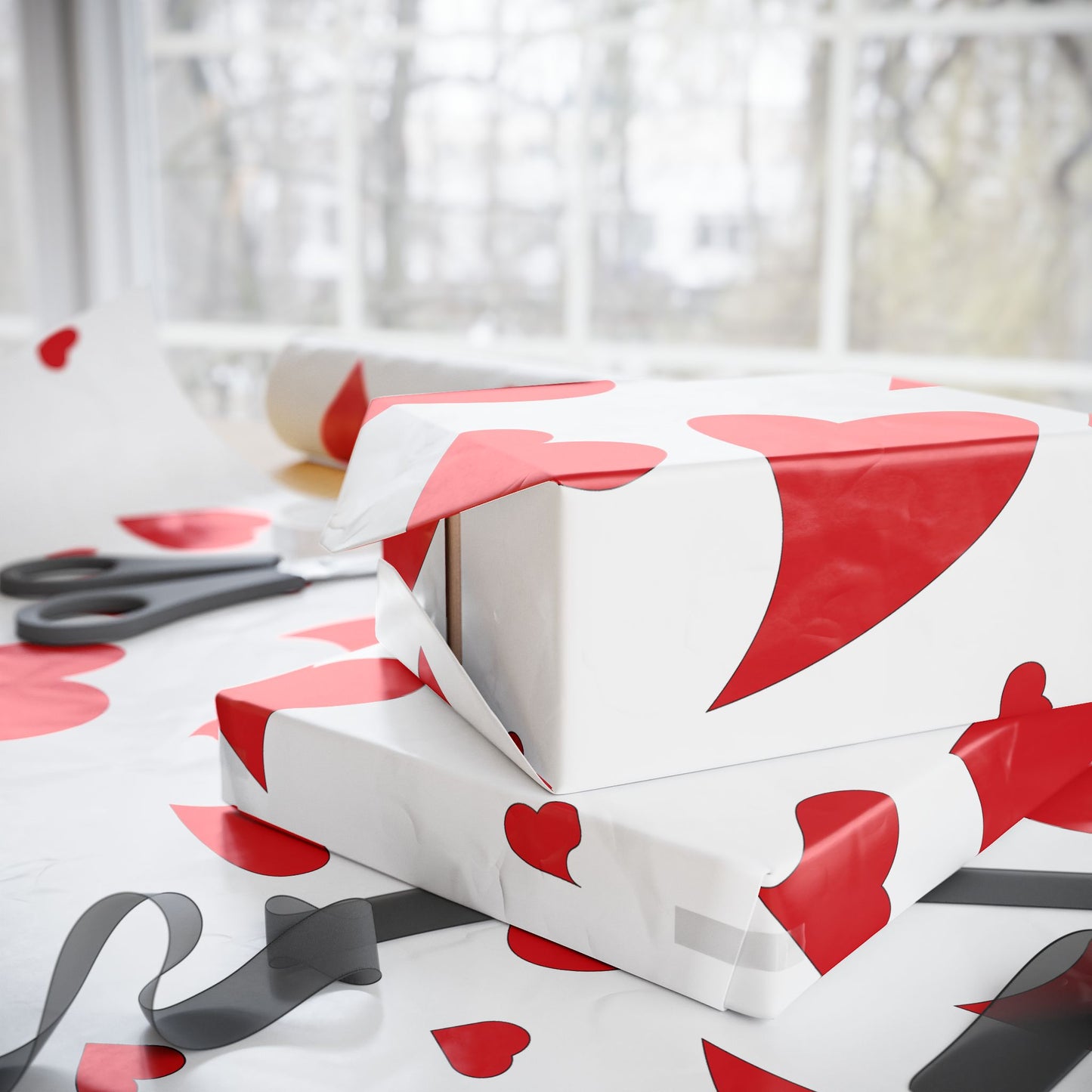 Valentine Heart Pattern Wrapping Paper Roll — Red Hearts Gift Wrap for Valentine's Day & Anniversaries