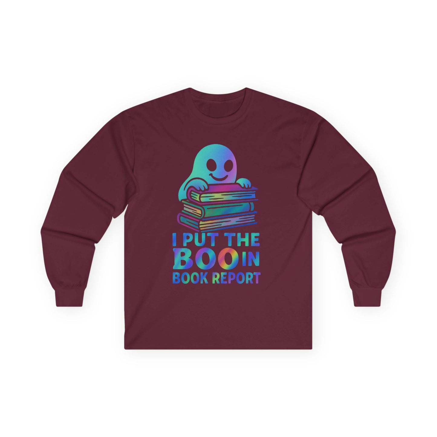 T-Shirt Whimsical Long Sleeve Tee for Book Lovers Halloween Shirt Cozy All-Seasons Top Fun Gift for Readers Book Report Humor Teacher Gift