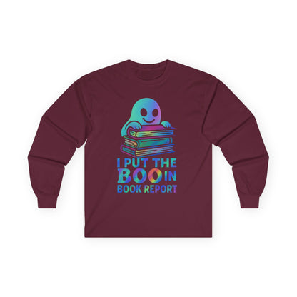 T-Shirt Whimsical Long Sleeve Tee for Book Lovers Halloween Shirt Cozy All-Seasons Top Fun Gift for Readers Book Report Humor Teacher Gift