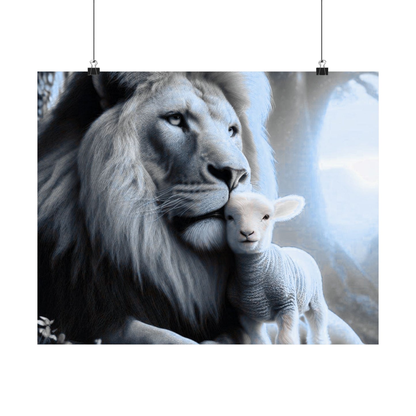 Lion and Lamb Matte Poster — Peaceful Nursery Wall Art