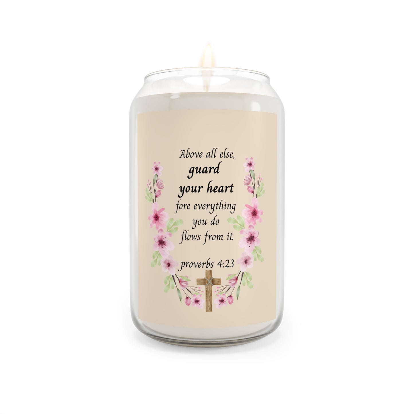 Proverbs 4:23 Floral Soy Candle – 13.75oz Inspirational Scented Candle