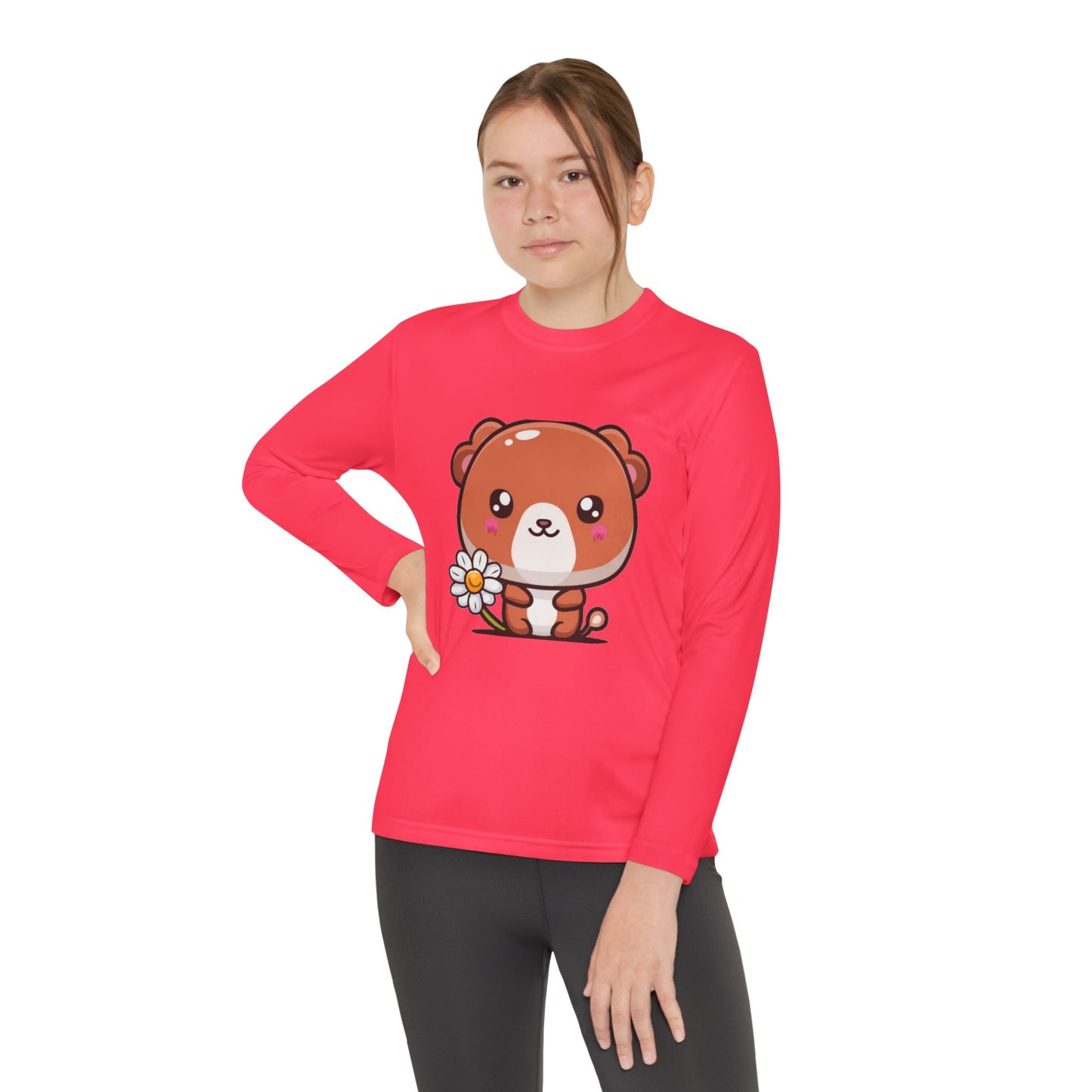 T-Shirt Cute Bear Youth Long Sleeve Competitor Tee Kids Bear Shirt Playful Tee for Boys and Girls Adorable Spring Apparel Gift