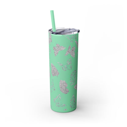 Tumbler Travel Butterfly Design Skinny Tumbler with Straw - 20oz, Stylish Drinkware for Nature Lovers Gift for Anyone