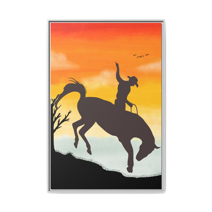 Framed Cowboy Sunset Canvas Art Equestrian Decor Farmhouse Wall Art Rustic Home Decoration Gift for Horse Lovers Rodeo Decor Housewarming Gift
