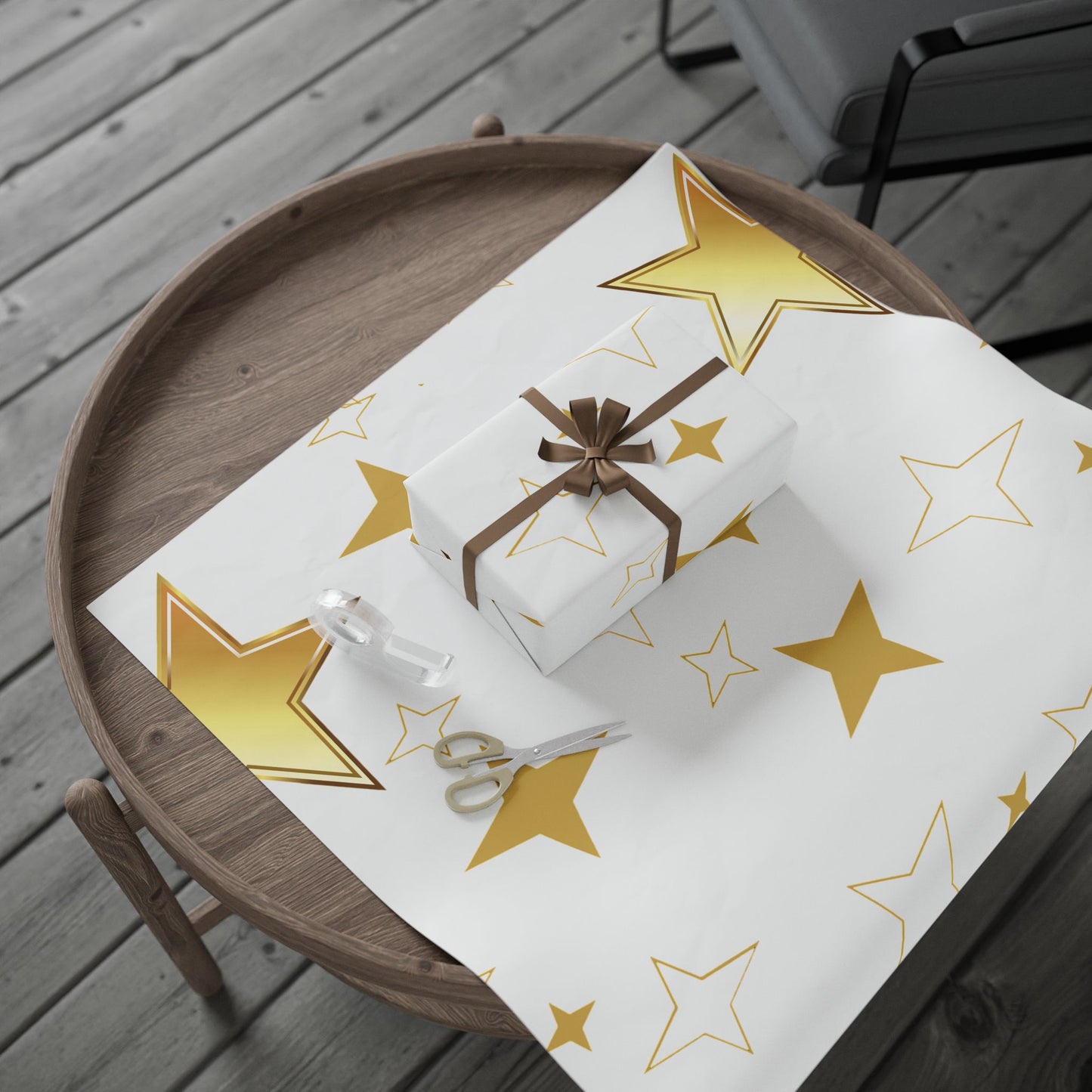 Gold Star Wrapping Paper Roll - Festive Birthday & Celebration Gift Wrap