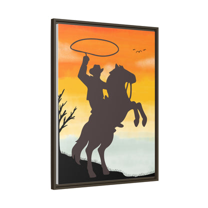 Framed Canvas Art Print Western Home Decor Rustic Wall Art Gift for Cowgirl or Cowboy Country Housewarming Rodeo Home Decor Cowboy Sunset