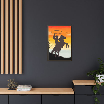Framed Canvas Art Print Western Home Decor Rustic Wall Art Gift for Cowgirl or Cowboy Country Housewarming Rodeo Home Decor Cowboy Sunset