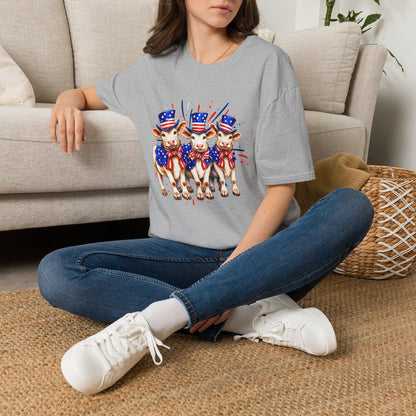 American Patriotic Cows T-Shirt — 4th of July Cow Trio in Uncle Sam Hats
