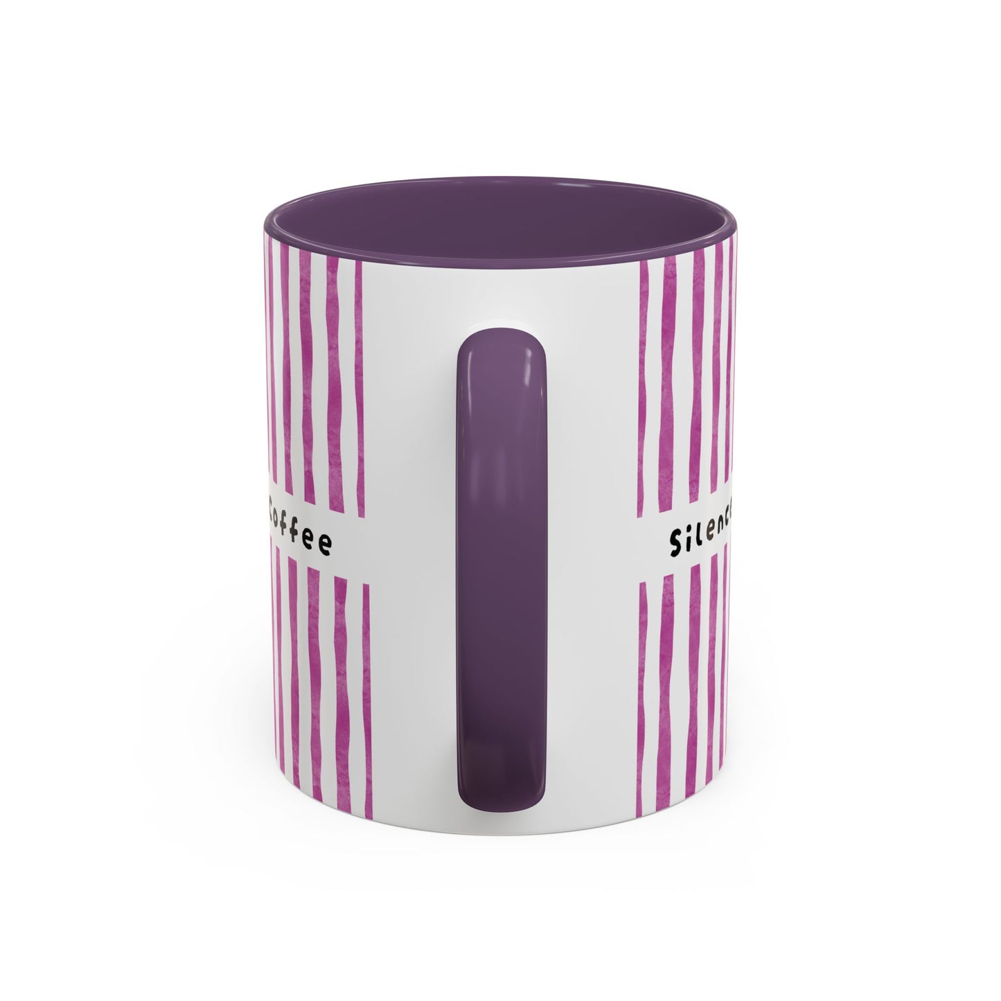 Coffee Mug — "Silence I Need Coffee" Pink Striped Accent Mug (11/15 oz)