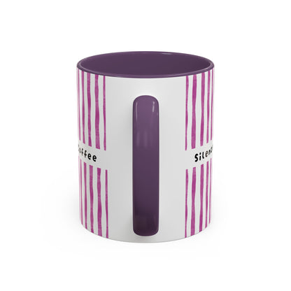 Coffee Mug — "Silence I Need Coffee" Pink Striped Accent Mug (11/15 oz)