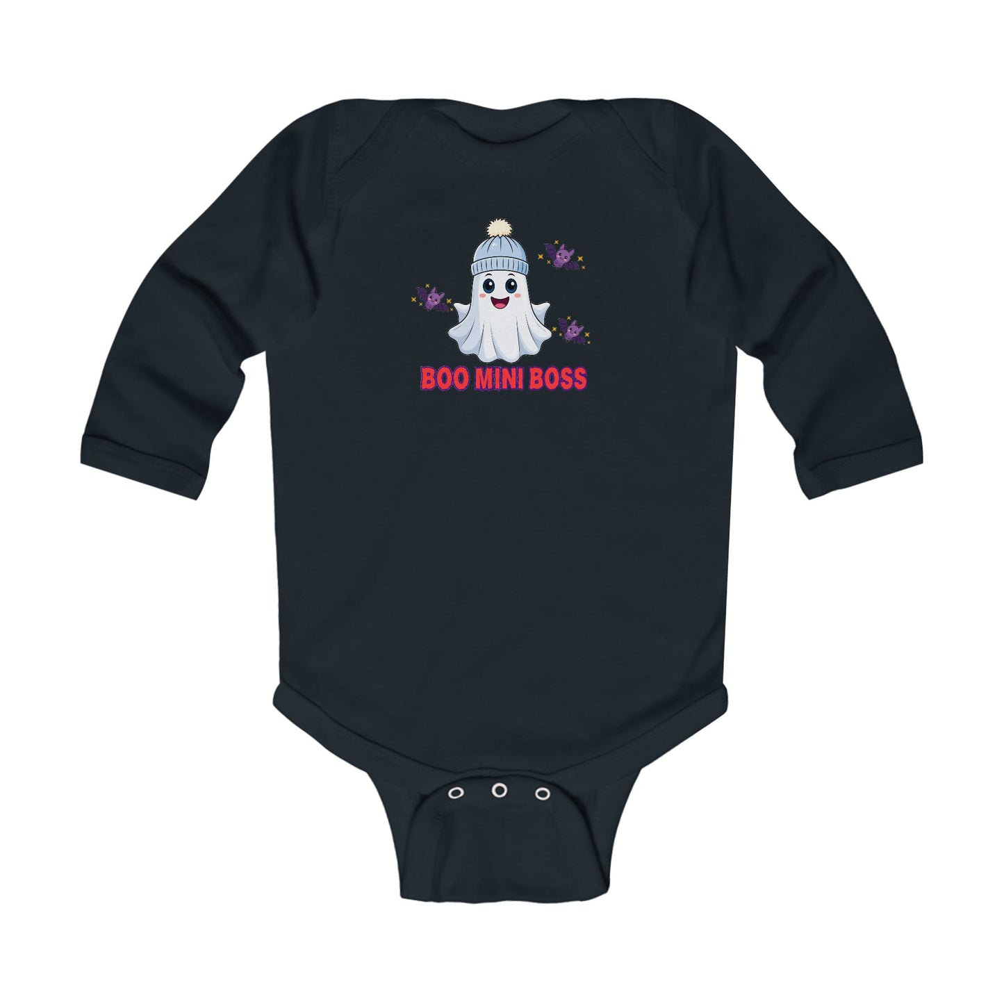 Boo Mini Boss Infant Bodysuit Cute Ghost with Bat Accents Matching Family Halloween Fun Tee Halloween Photos