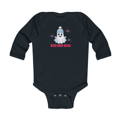 Boo Mini Boss Infant Bodysuit Cute Ghost with Bat Accents Matching Family Halloween Fun Tee Halloween Photos