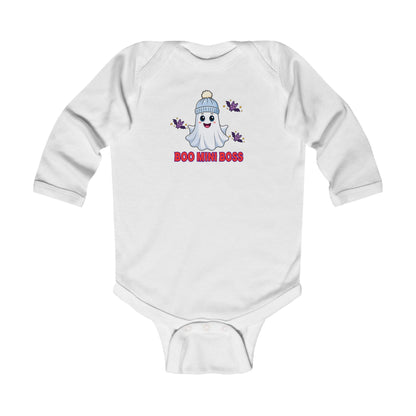 Boo Mini Boss Infant Bodysuit Cute Ghost with Bat Accents Matching Family Halloween Fun Tee Halloween Photos